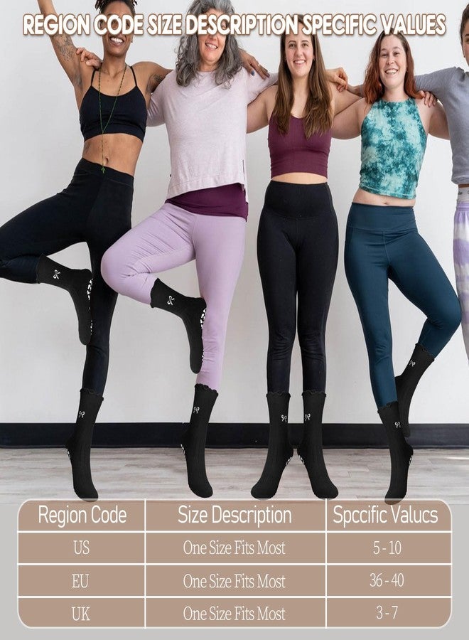 COARVXA 4 Pairs Cute Pilates Grip Socks for Women Ruffle Frilly Bow Embroidery Non Slip Grip Socks for Yoga, Barre, Barefoot - Image 4